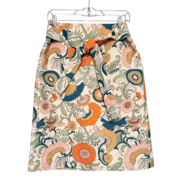 J. Crew Dresses & Skirts - J.Crew Silk Floral Tie Waist Skirt Size 6 Lined Retro Botanical Print